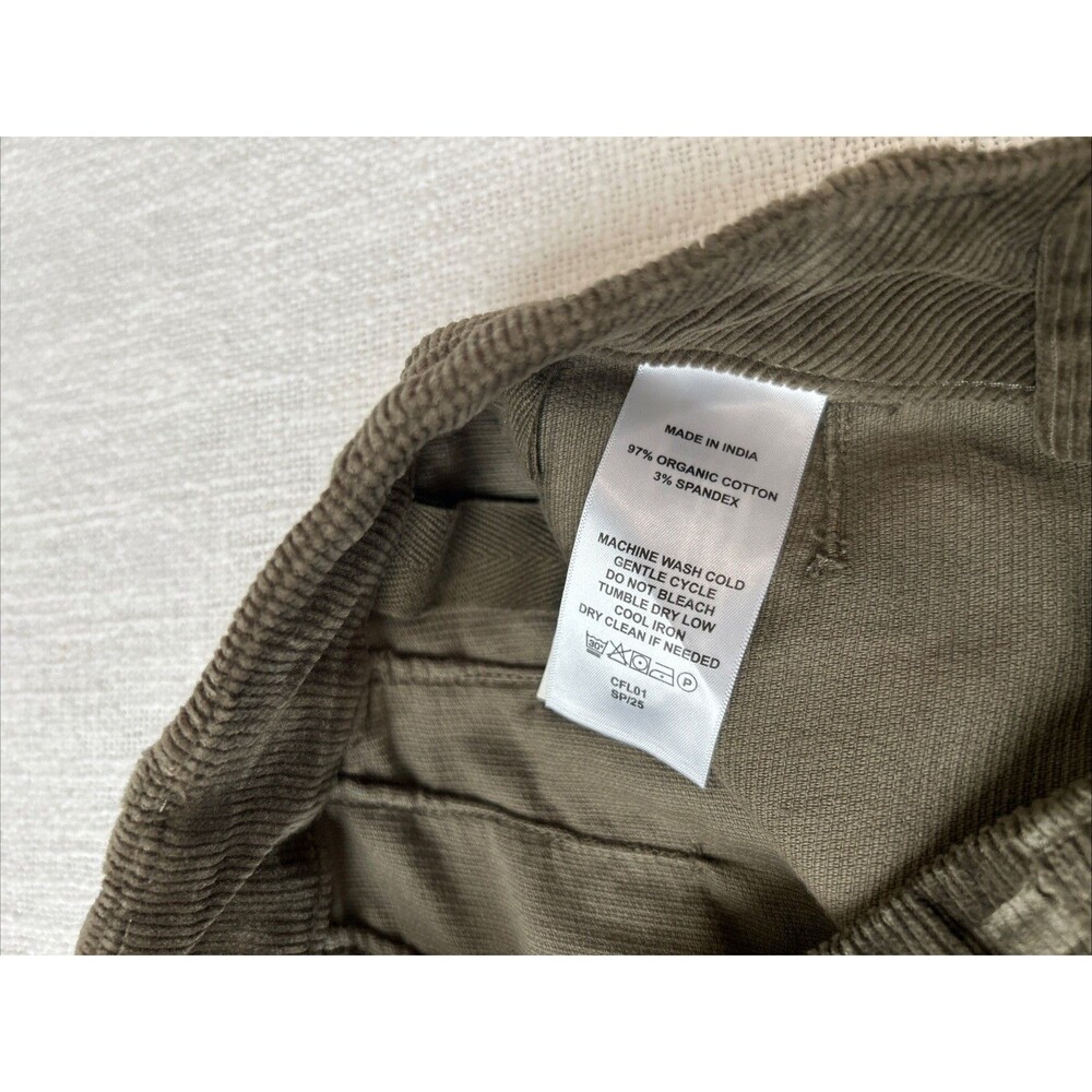 Quince Stretch Corduroy Cropped Wide Leg Pants Olive Green Patch Pockets Size 4 - Picture 6 of 14